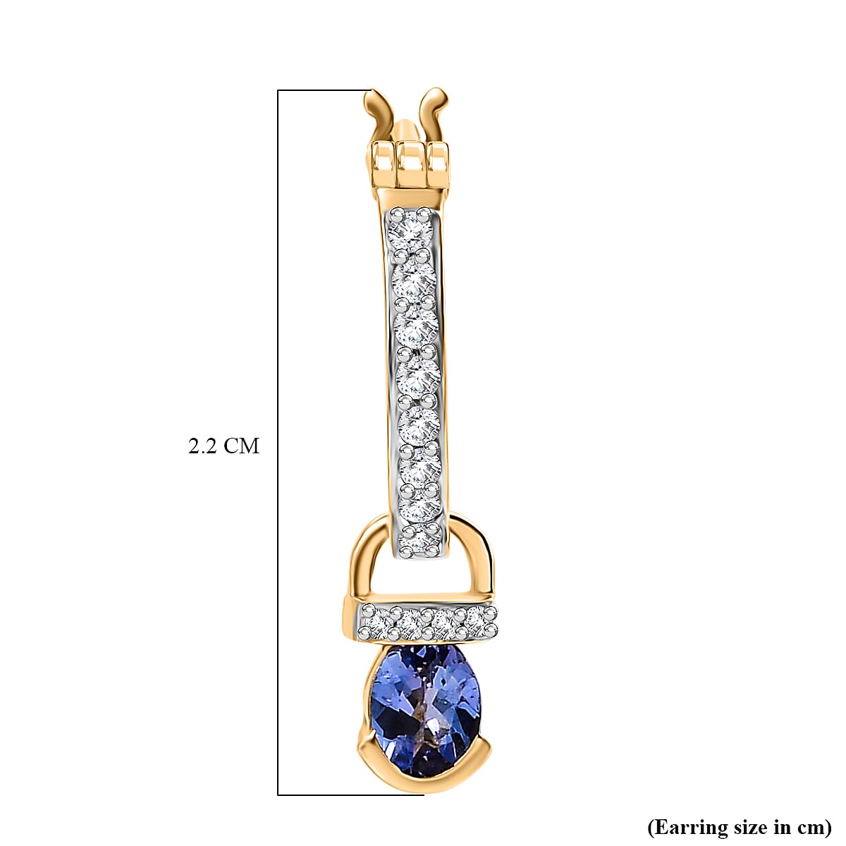 D'joy Tanzanite & White Zircon Dangling Earring with Hoop in Yellow Gold Plating Sterling Silver 1.15 Ct.
