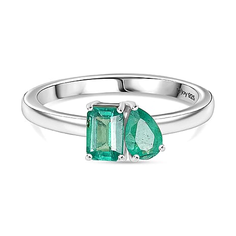 D'joy Zambian Emerald Ring in Rhodium Overlay Sterling Silver