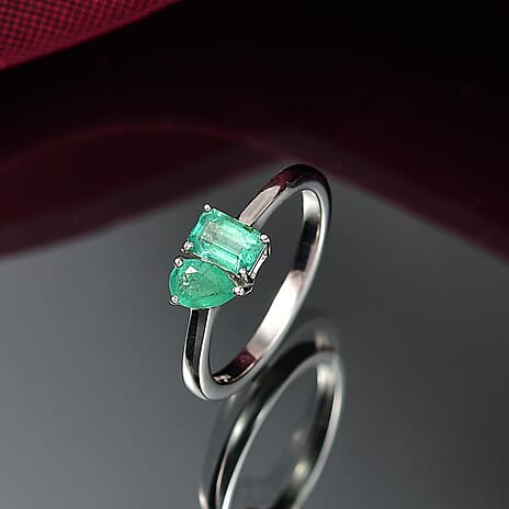 D'joy Zambian Emerald Ring in Rhodium Overlay Sterling Silver