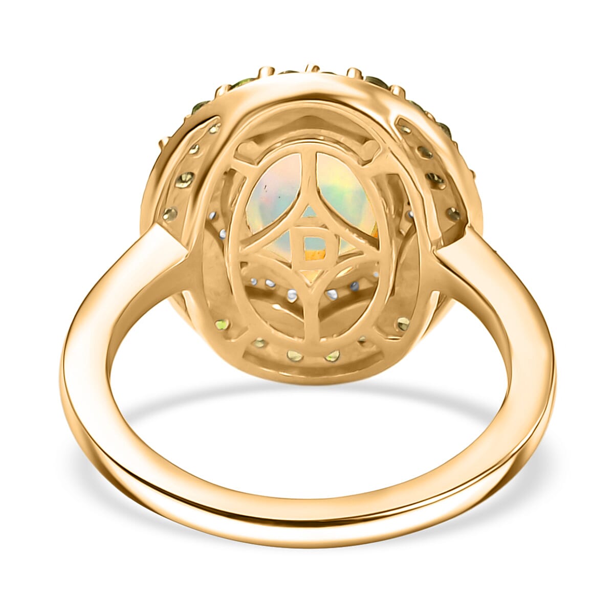 D'Joy Ethiopian Opal, Natural Chrome Diopside & White Zircon Ring in 14K Yellow Gold Plated Sterling Silver 2.05 Ct.