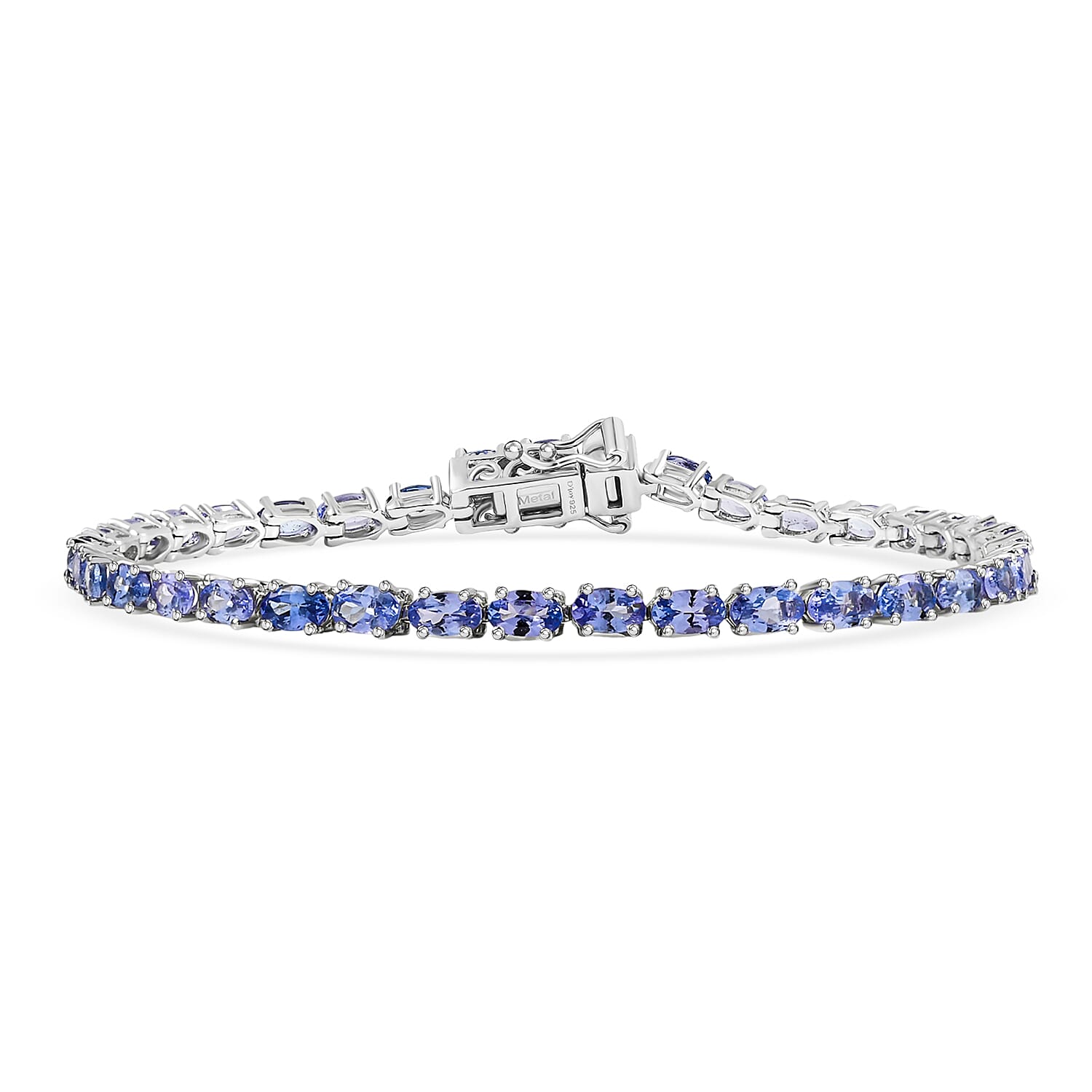 D'joy Tanzanite Bracelet (Size - 7.5) with GB Lock Box in Rhodium Overlay Sterling Silver 8.29 Ct, Silver Wt. 8.90 Gms.