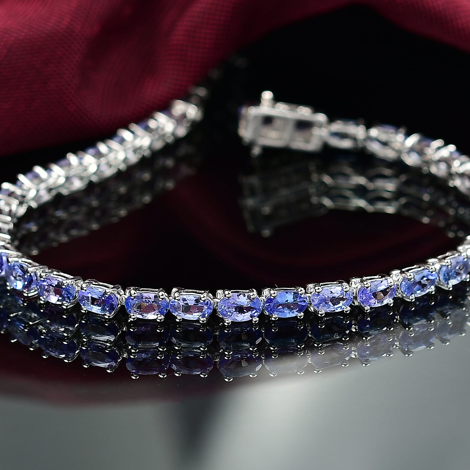 D'joy Tanzanite Bracelet (Size - 7.5) with GB Lock Box in Rhodium Overlay Sterling Silver 8.29 Ct, Silver Wt. 8.90 Gms.