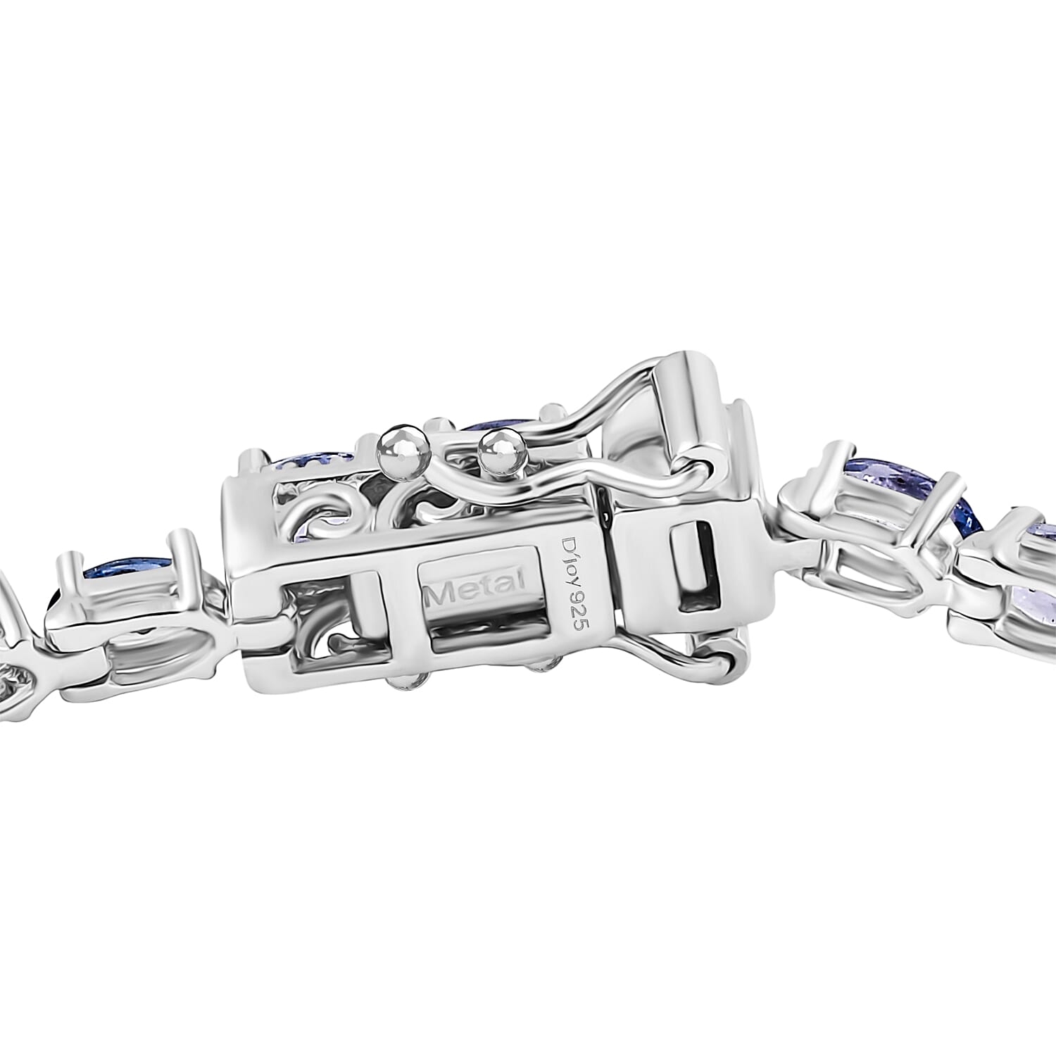 D'joy Tanzanite Bracelet (Size - 7.5) with GB Lock Box in Rhodium Overlay Sterling Silver 8.29 Ct, Silver Wt. 8.90 Gms.