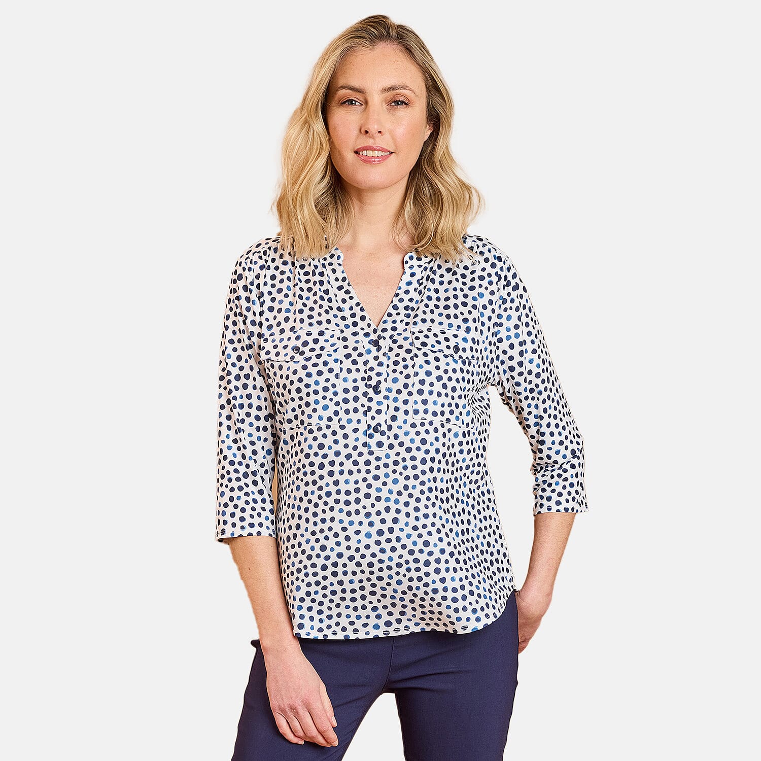Emreco Mandarin Collar Printed Blouse