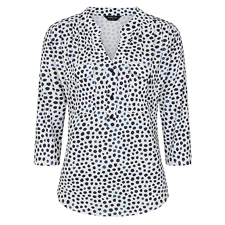 Emreco Mandarin Collar Printed Blouse (Size 18) - White