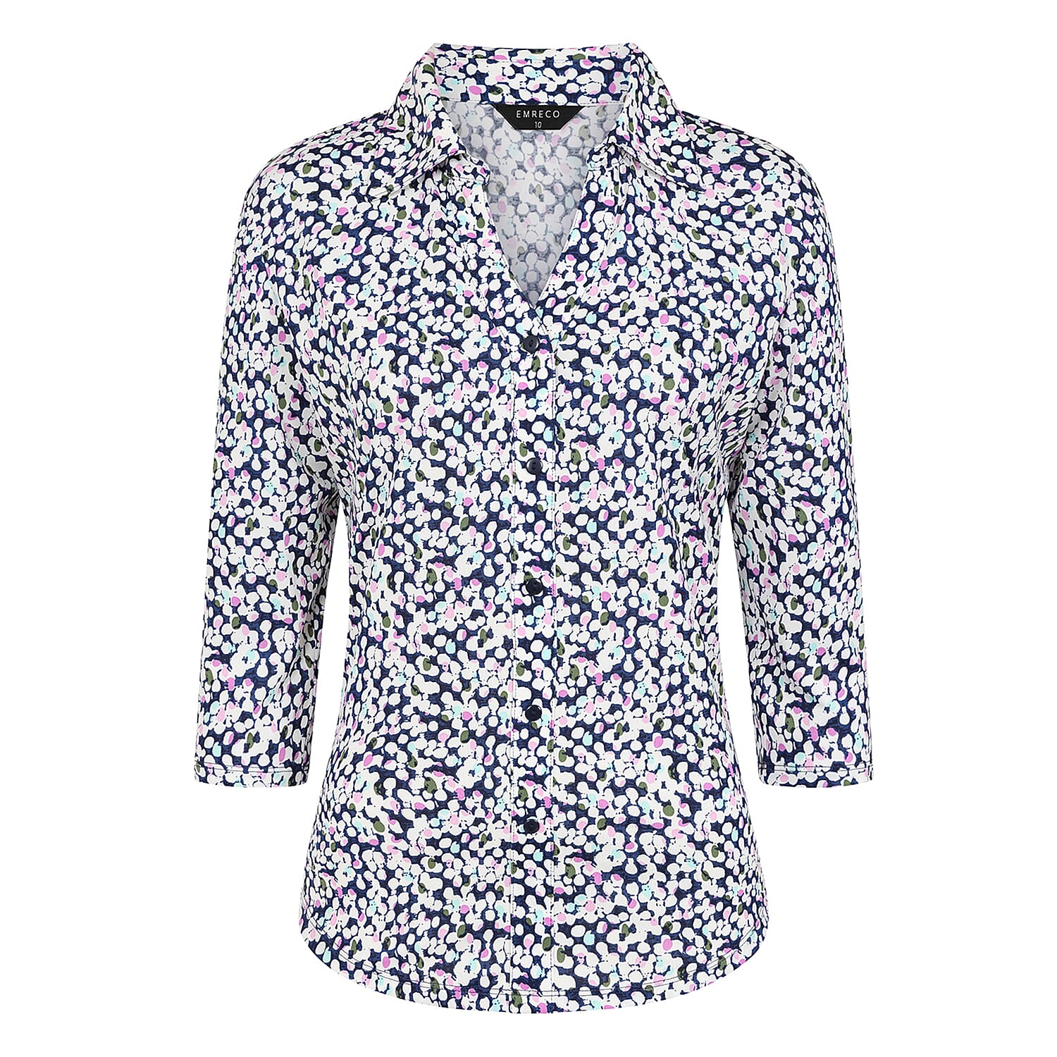 Emreco 3-4 Sleeve Print Mandarin Collar Blouse