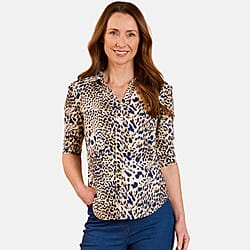 Emreco 3-4 Sleeve Print Mandarin Collar Blouse