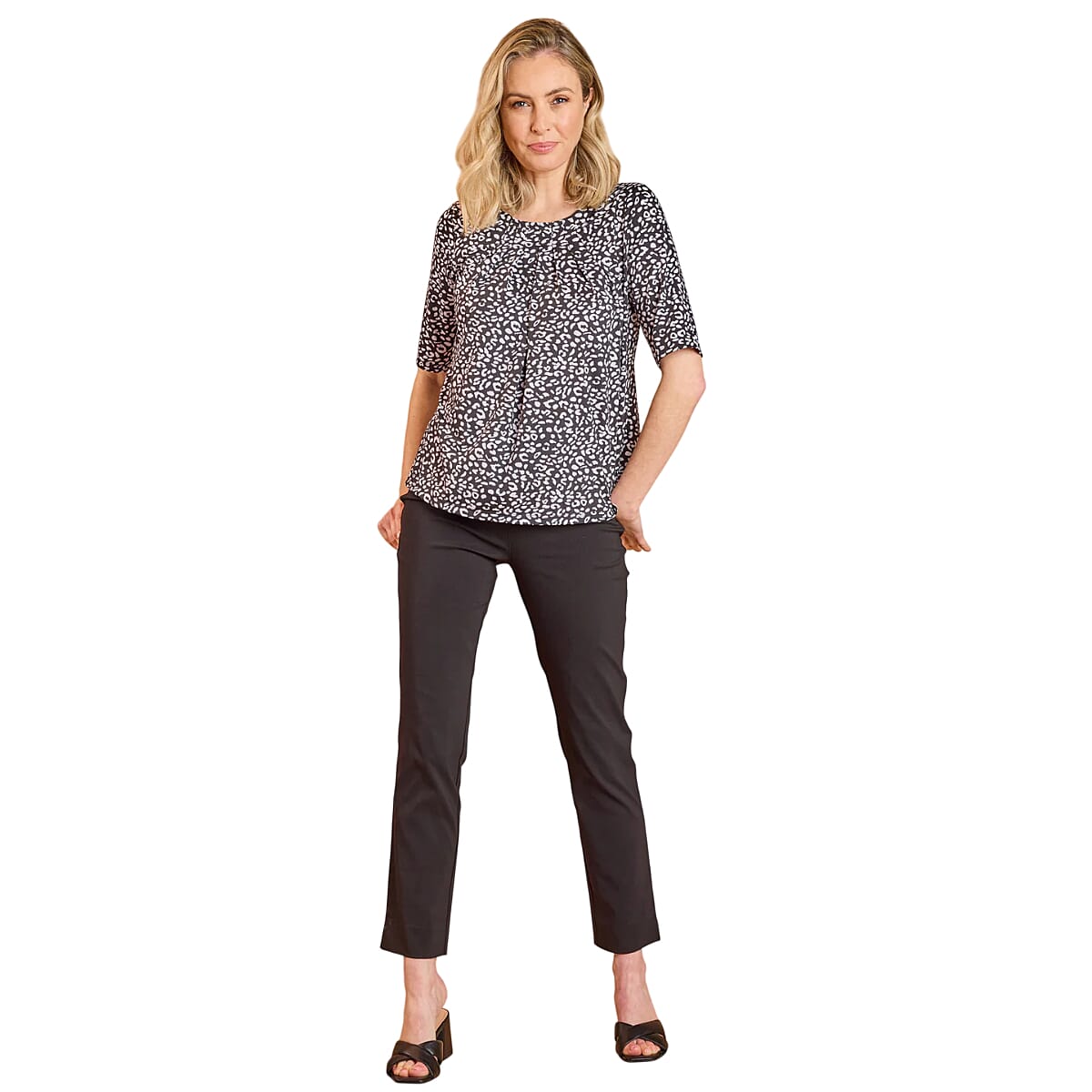 Emreco Pleated Neckline Blouse (Size 10) - Black