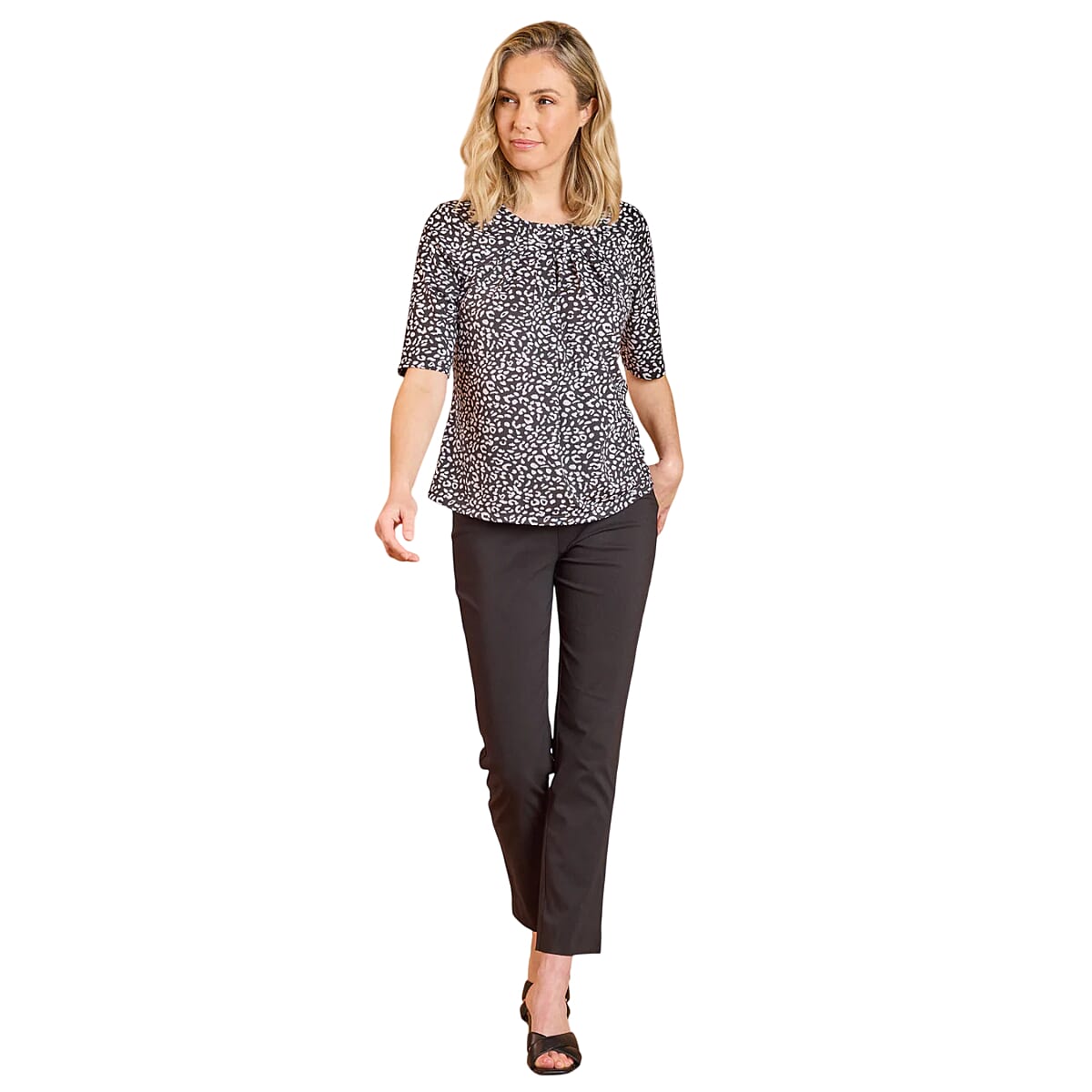 Emreco Pleated Neckline Blouse (Size 14) - Black