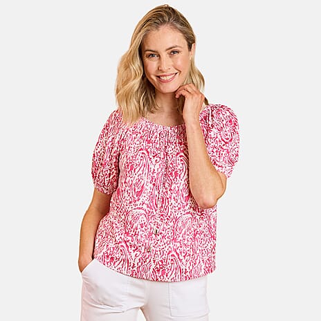 Emreco Short Sleeve Printed Top (Size 16) - Pink