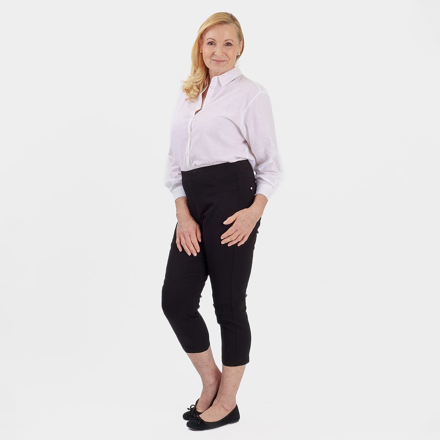 Emreco Crop Stretch Bengaline with Back Pockets (Size 14) - Black