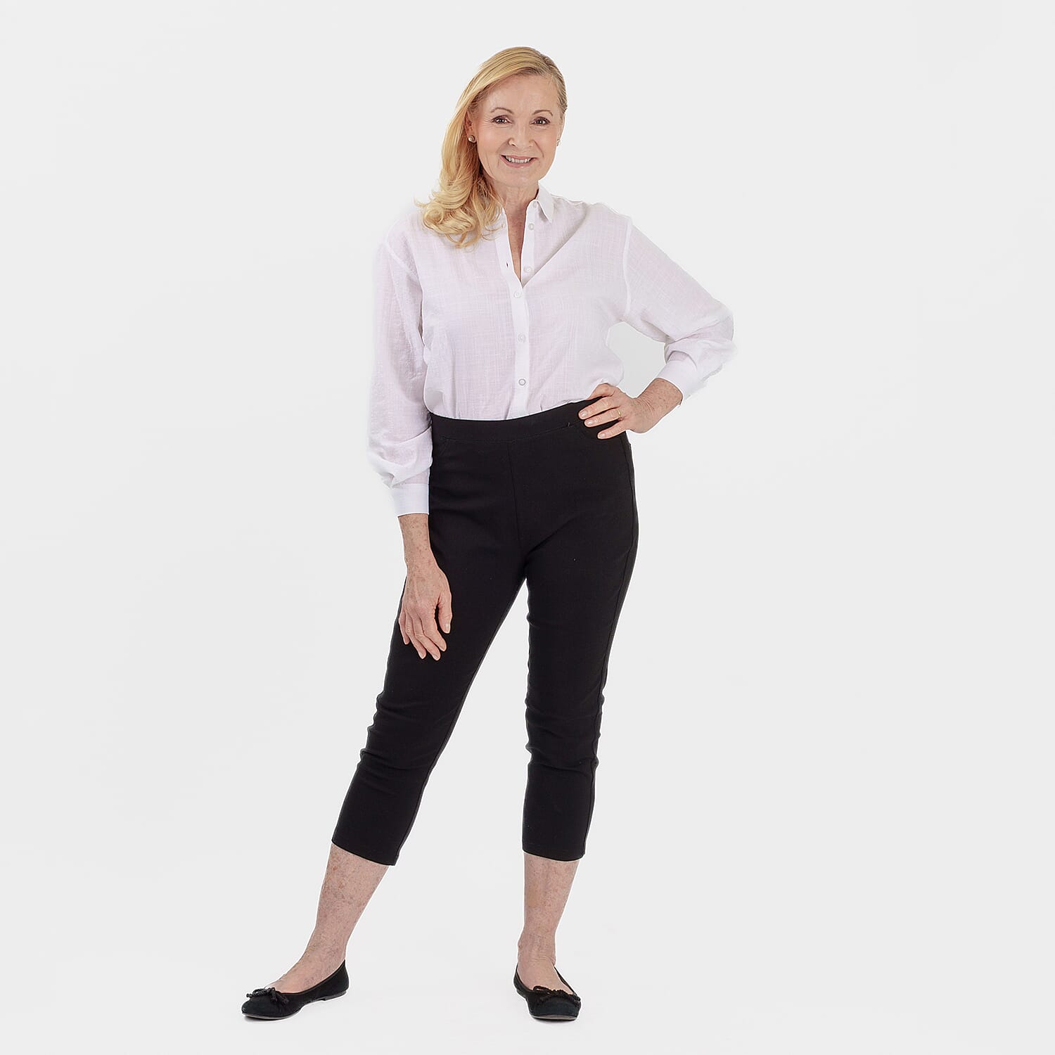 Emreco Crop Stretch Bengaline with Back Pockets (Size 20) - Black