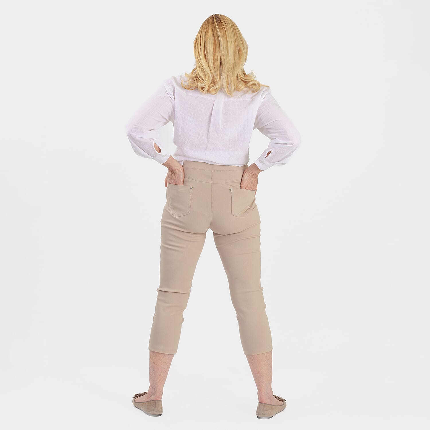 Emreco Crop Stretch Bengaline with Back Pockets (Size 14) - Stone