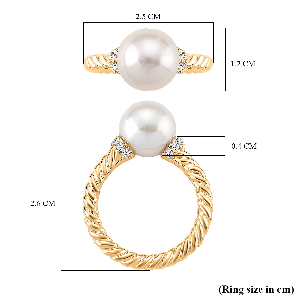 Designer Inspired - Edison Pearl & White Zircon Ring in Yellow Gold Plated Sterling Silver 8.52 Ct.