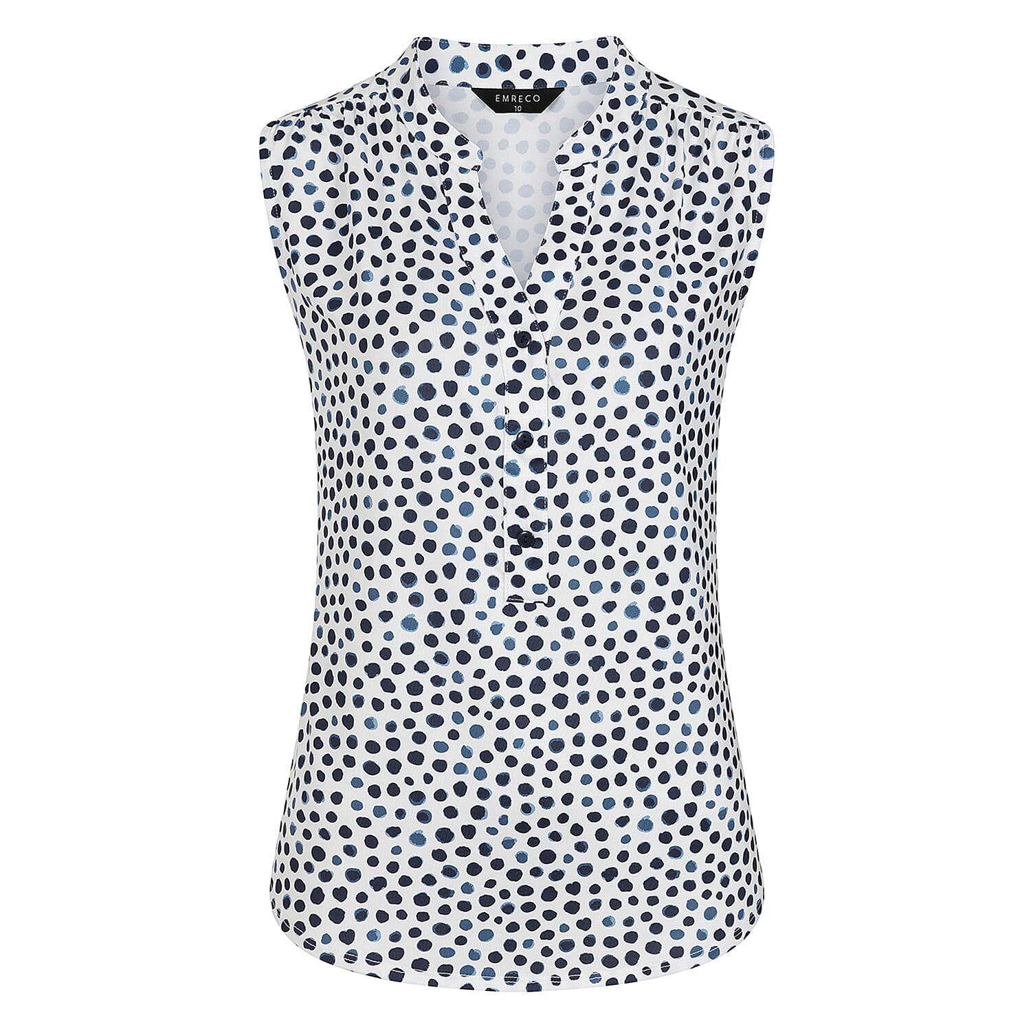 Emreco Sleeveless Print Mandarin Collar Blouse