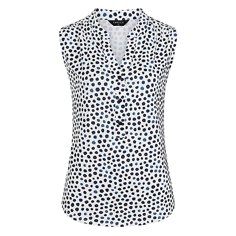 Emreco Sleeveless Print Mandarin Collar Blouse (Size 12) - White