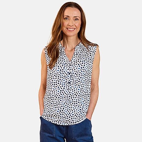 Emreco Sleeveless Print Mandarin Collar Blouse (Size 20) - White