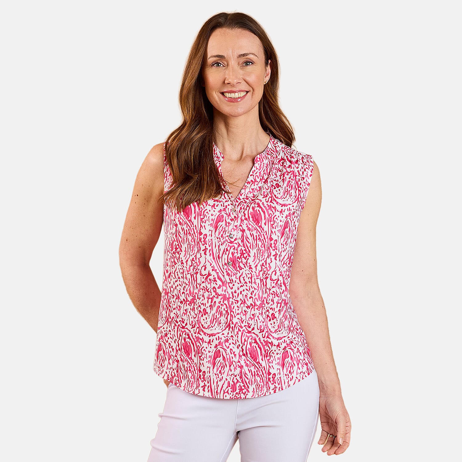 Emreco Sleeveless Print Mandarin Collar Blouse