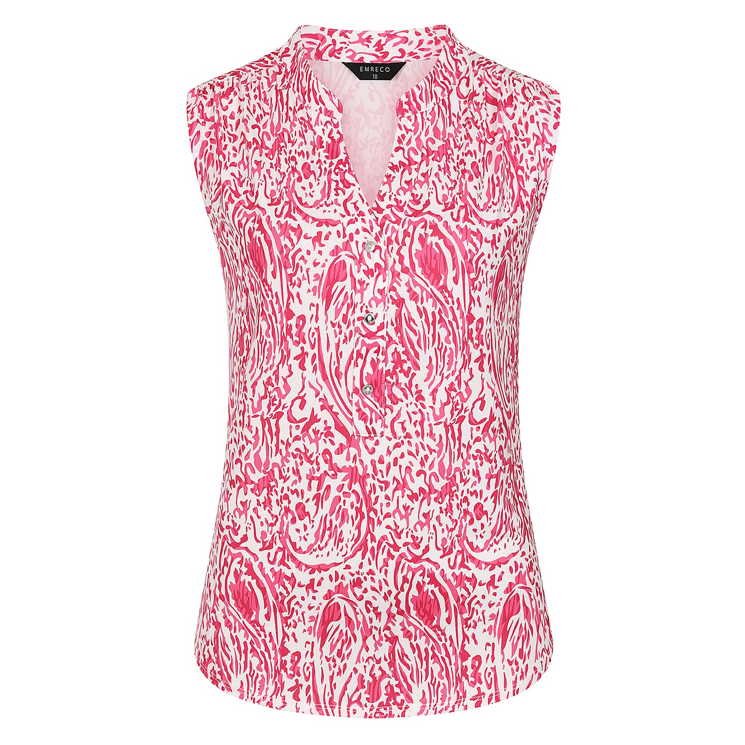 Emreco Sleeveless Print Mandarin Collar Blouse