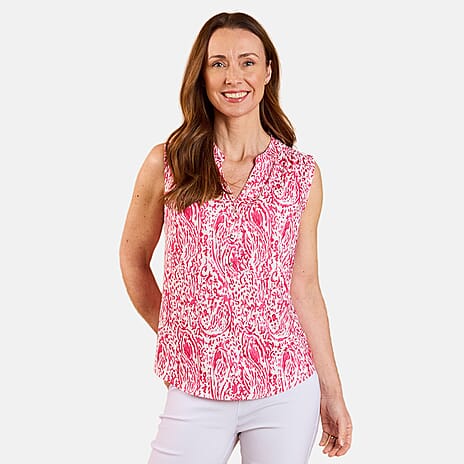 Emreco Sleeveless Print Mandarin Collar Blouse (Size 20) - Pink