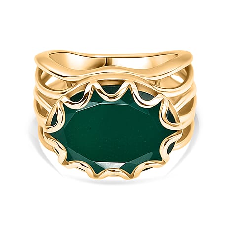 EverTrue Verde Onyx Solitaire Ring in 14K Yellow Gold Plating Sterling Silver 7.59 Ct, Silver Wt. 6.10 Gms.
