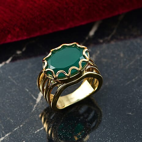 Verde Onyx Solitaire Ring in 14K Yellow Gold Plating Sterling Silver 7.59 Ct, Silver Wt. 6.10 Gms.