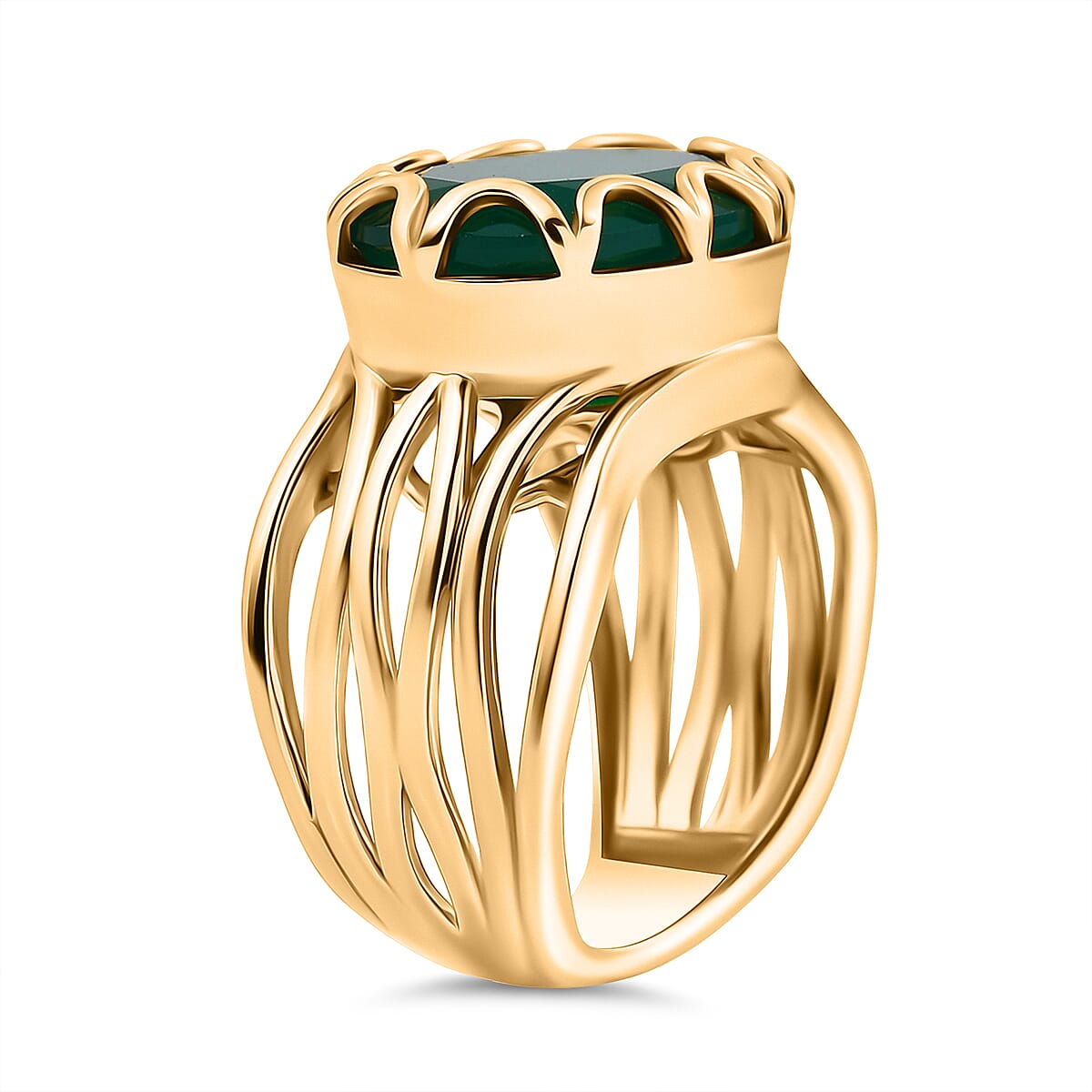 EverTrue Verde Onyx Solitaire Ring in 14K Yellow Gold Plating Sterling Silver 7.59 Ct, Silver Wt. 6.10 Gms.