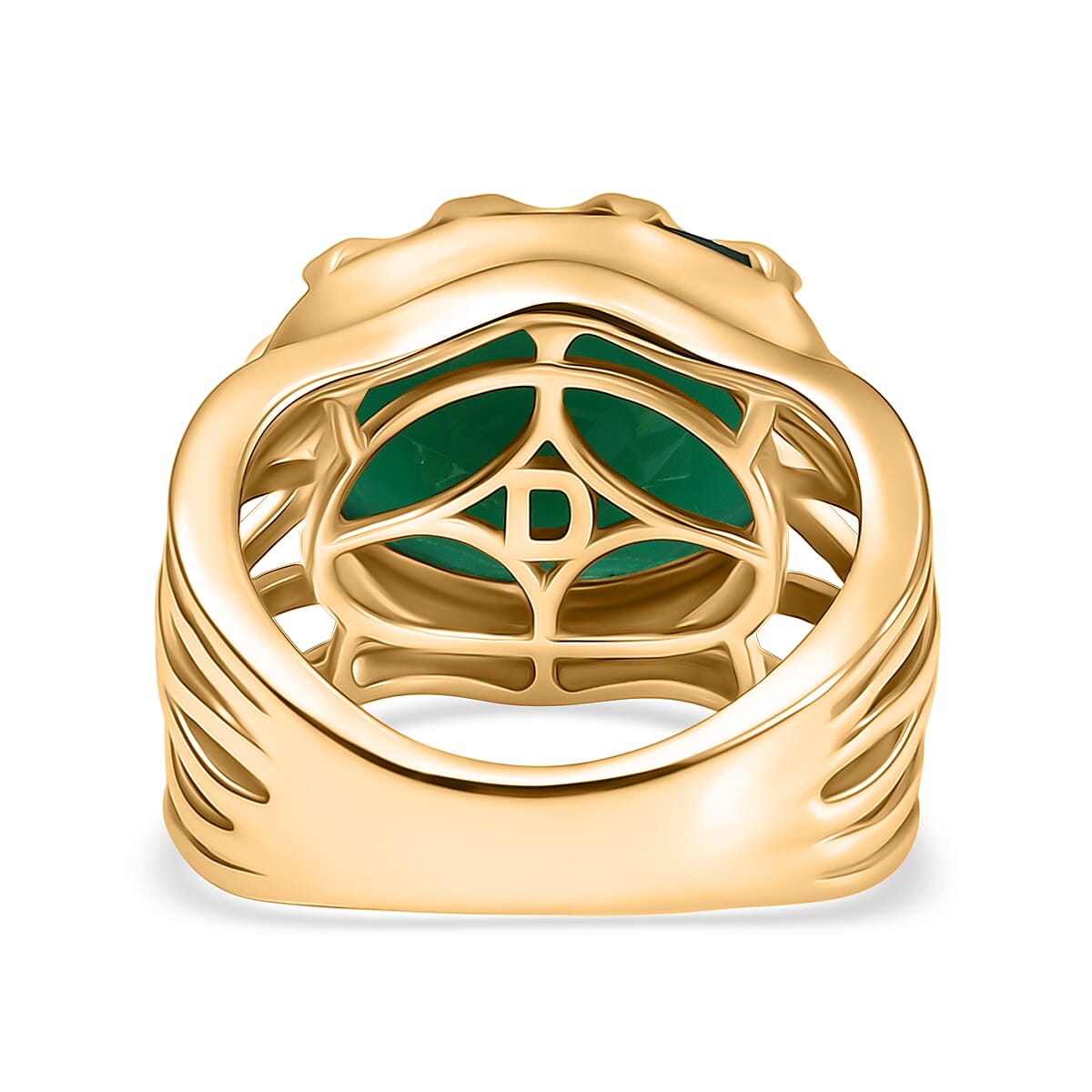 EverTrue Verde Onyx Solitaire Ring in 14K Yellow Gold Plating Sterling Silver 7.59 Ct, Silver Wt. 6.10 Gms.