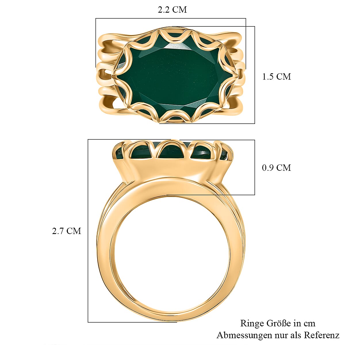 EverTrue Verde Onyx Solitaire Ring in 14K Yellow Gold Plating Sterling Silver 7.59 Ct, Silver Wt. 6.10 Gms.