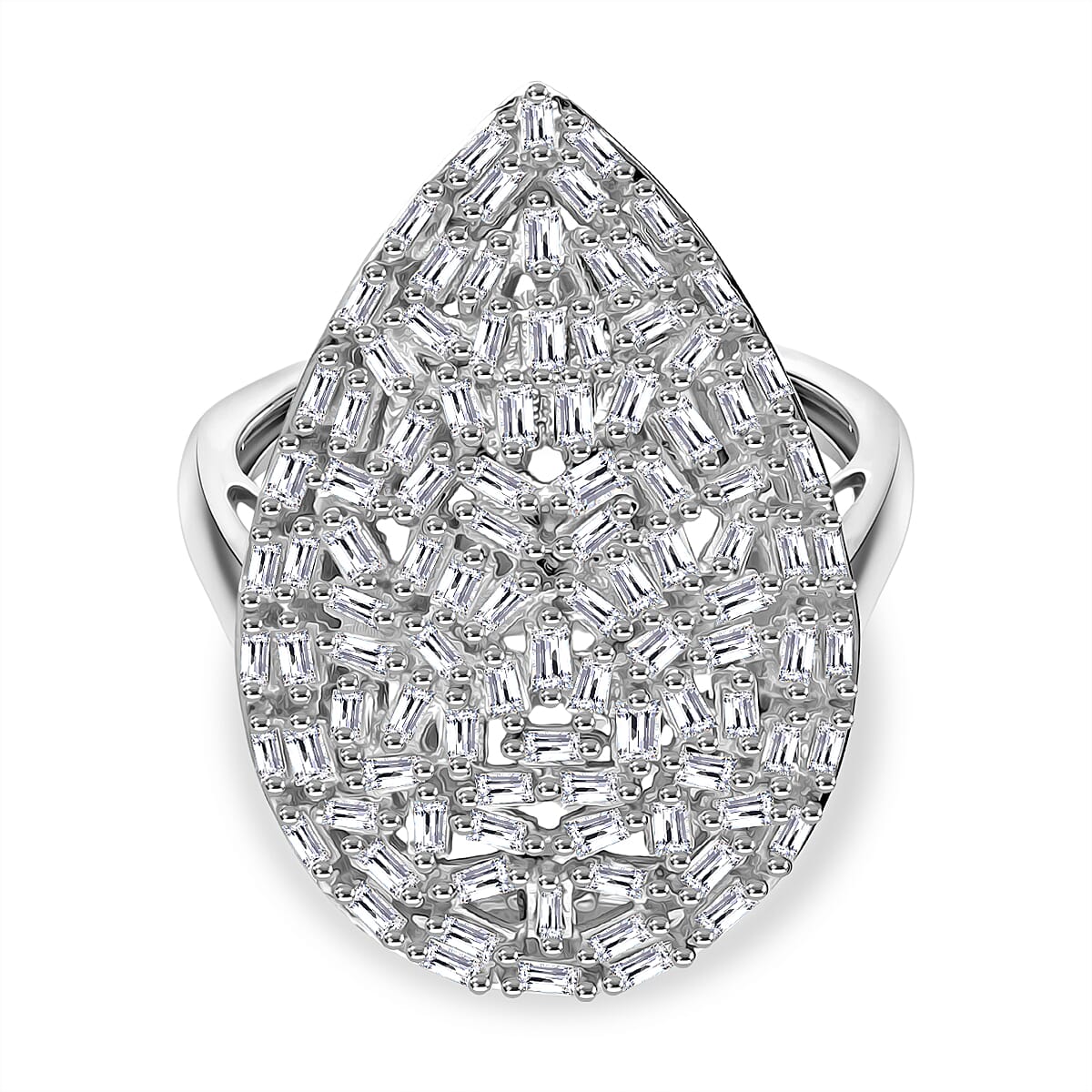 Designer Inspired- Luxuriant Lab Grown Diamond Fire Cracker (SI-GH) Ring in Rhodium Overlay Sterling Silver 1.00 Ct,