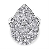 LUXURIANT 1 Ct. Lab Grown Diamond Cluster Ring in Rhodium Overlay Sterling Silver (SI-GH)