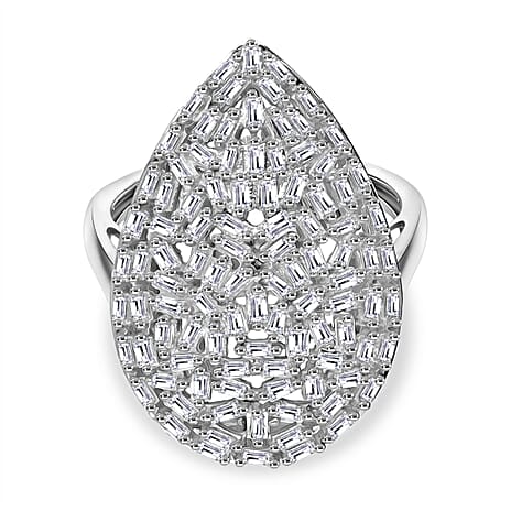 Designer Inspired- Luxuriant Lab Grown Diamond Fire Cracker (SI-GH) Ring in Rhodium Overlay Sterling Silver 1.00 Ct,