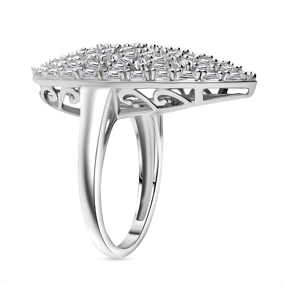 Designer Inspired- Luxuriant Lab Grown Diamond Fire Cracker (SI-GH) Ring in Rhodium Overlay Sterling Silver 1.00 Ct,
