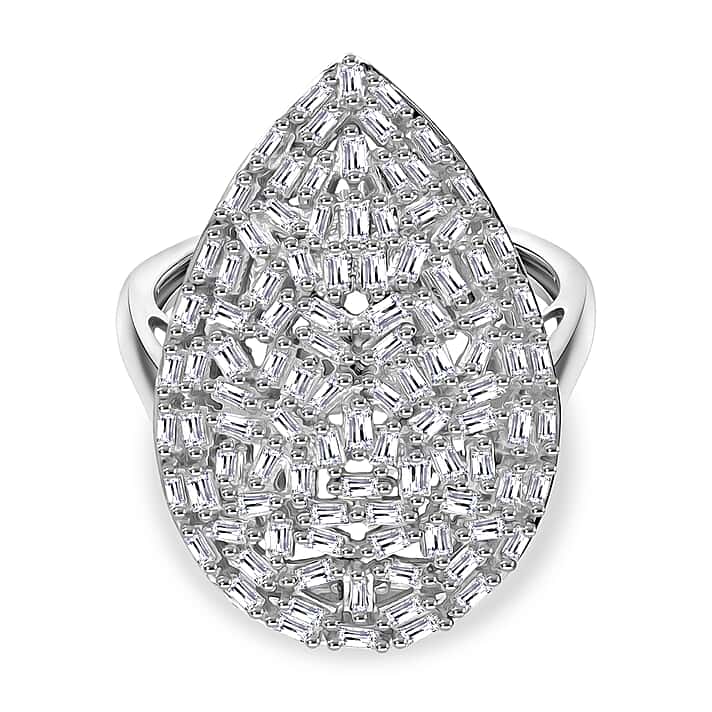 LUXURIANT 1 Ct. Lab Grown Diamond Cluster Ring in Rhodium Overlay Sterling Silver (SI-GH)