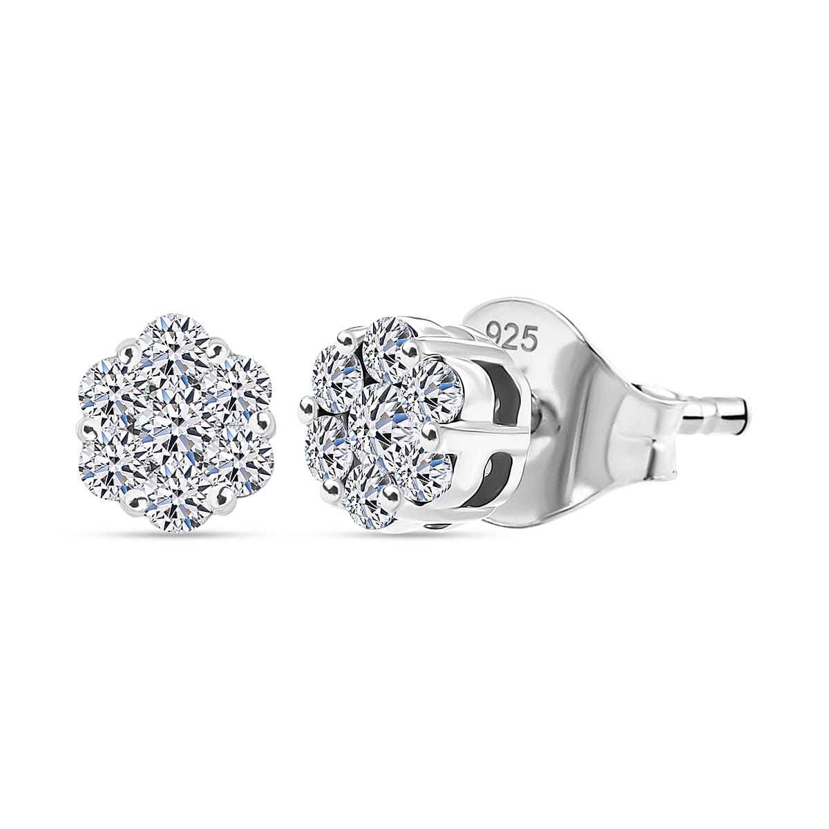 Luxuriant Lab Grown Diamond (SI-GH) Pressure Set Stud Earring with Push Back in Rhodium Overlay Sterling Silver 0.25 Ct.
