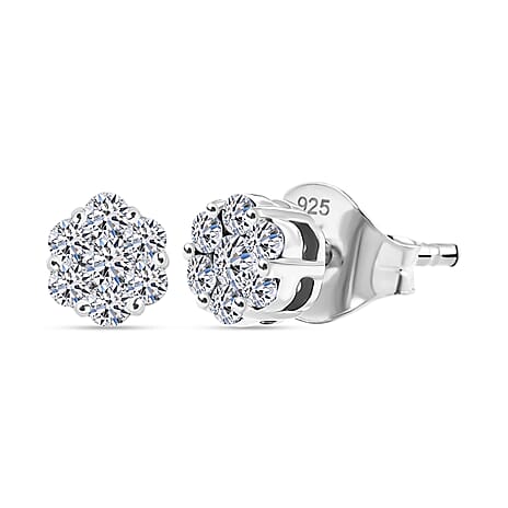 Luxuriant Lab Grown Diamond (SI-GH) Pressure Set Stud Earring with Push Back in Rhodium Overlay Sterling Silver 0.25 Ct.