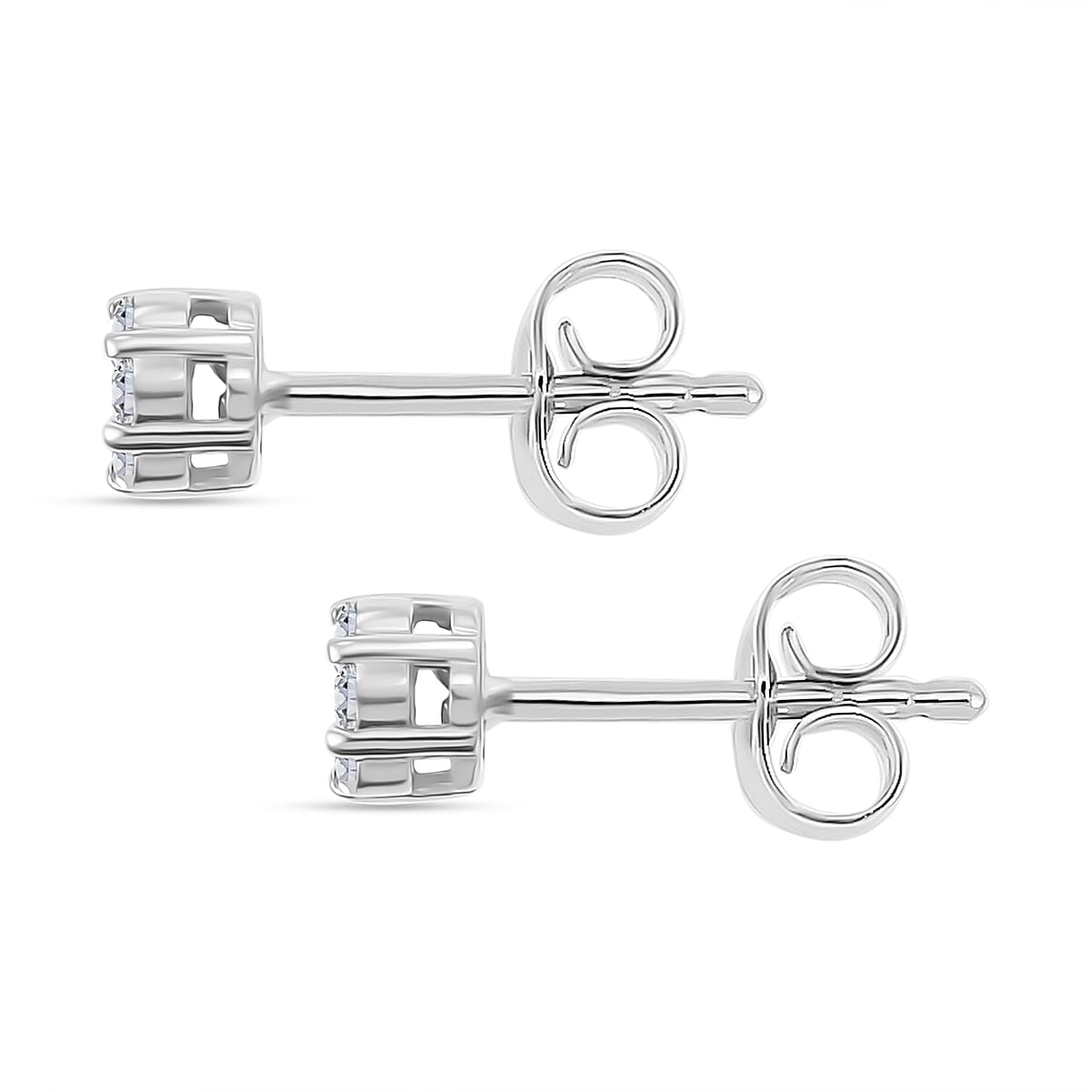 Luxuriant Lab Grown Diamond (SI-GH) Pressure Set Stud Earring with Push Back in Rhodium Overlay Sterling Silver 0.25 Ct.