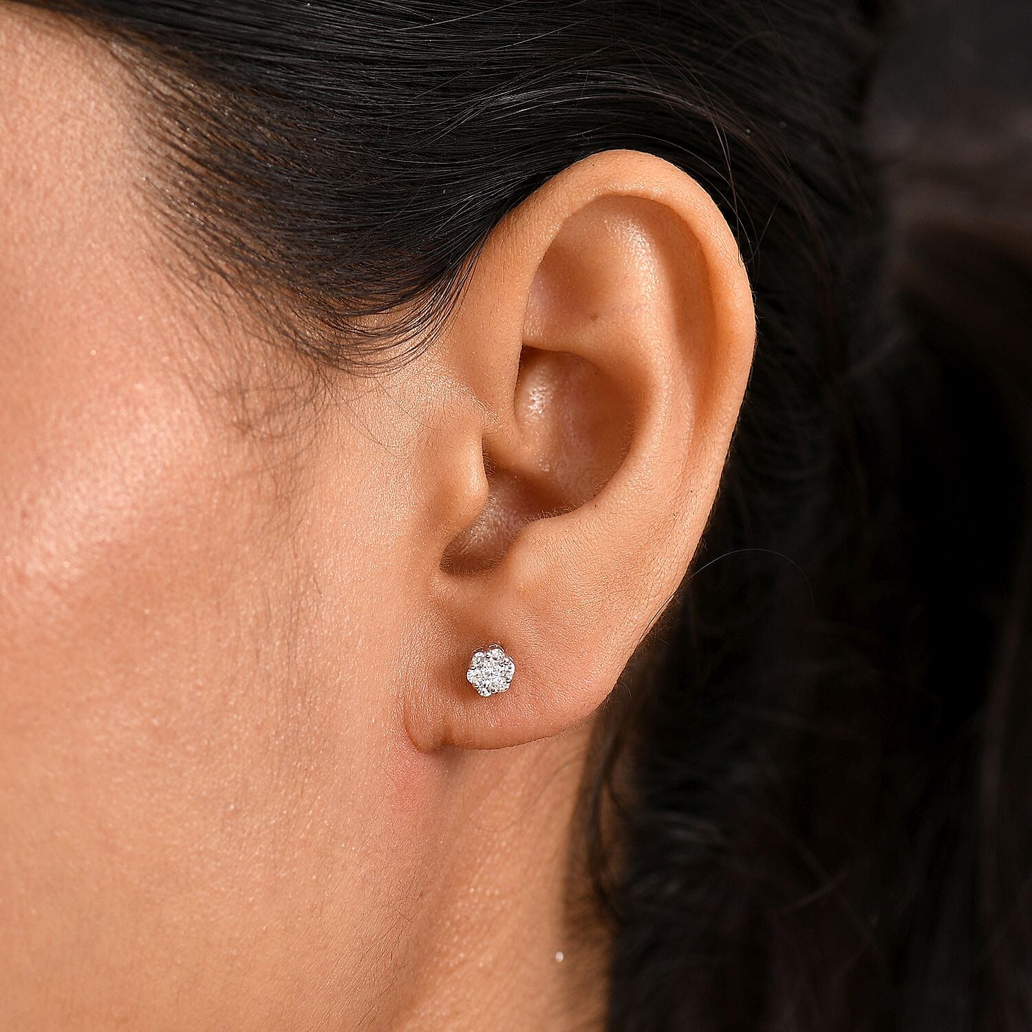 Luxuriant Lab Grown Diamond (SI-GH) Pressure Set Stud Earring with Push Back in Rhodium Overlay Sterling Silver 0.25 Ct.