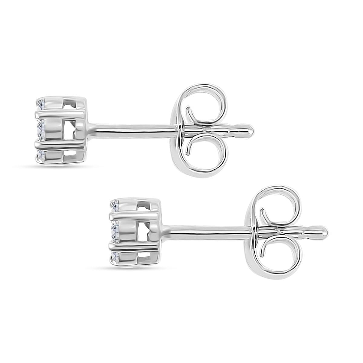LUXURIANT Lab Grown Diamond (SI-GH) Pressure Set Stud Earring in Rhodium Overlay Sterling Silver 0.25ct