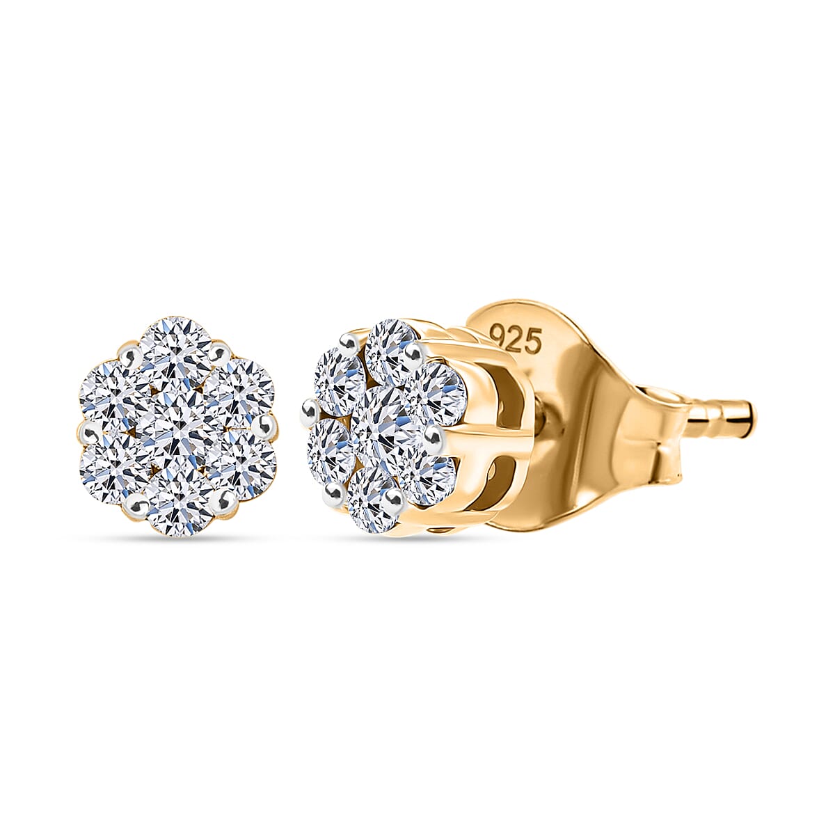 Luxuriant Lab Grown Diamond (SI-GH) Pressure Set Stud Earring with Push Back in 18K Vermeil Yellow Gold Plating Sterling Silver 0.25 Ct.