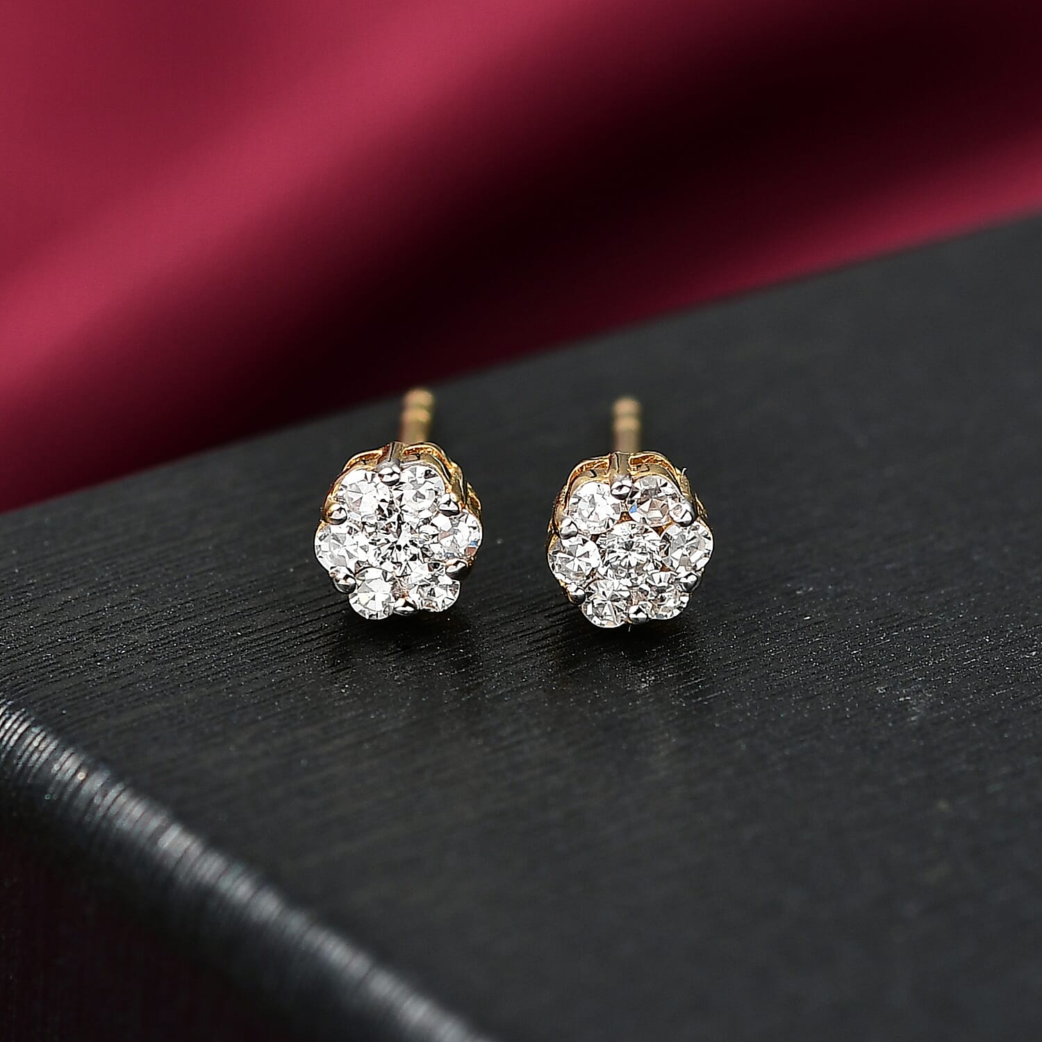 Luxuriant Lab Grown Diamond (SI-GH) Pressure Set Stud Earring with Push Back in 18K Vermeil Yellow Gold Plating Sterling Silver 0.25 Ct.