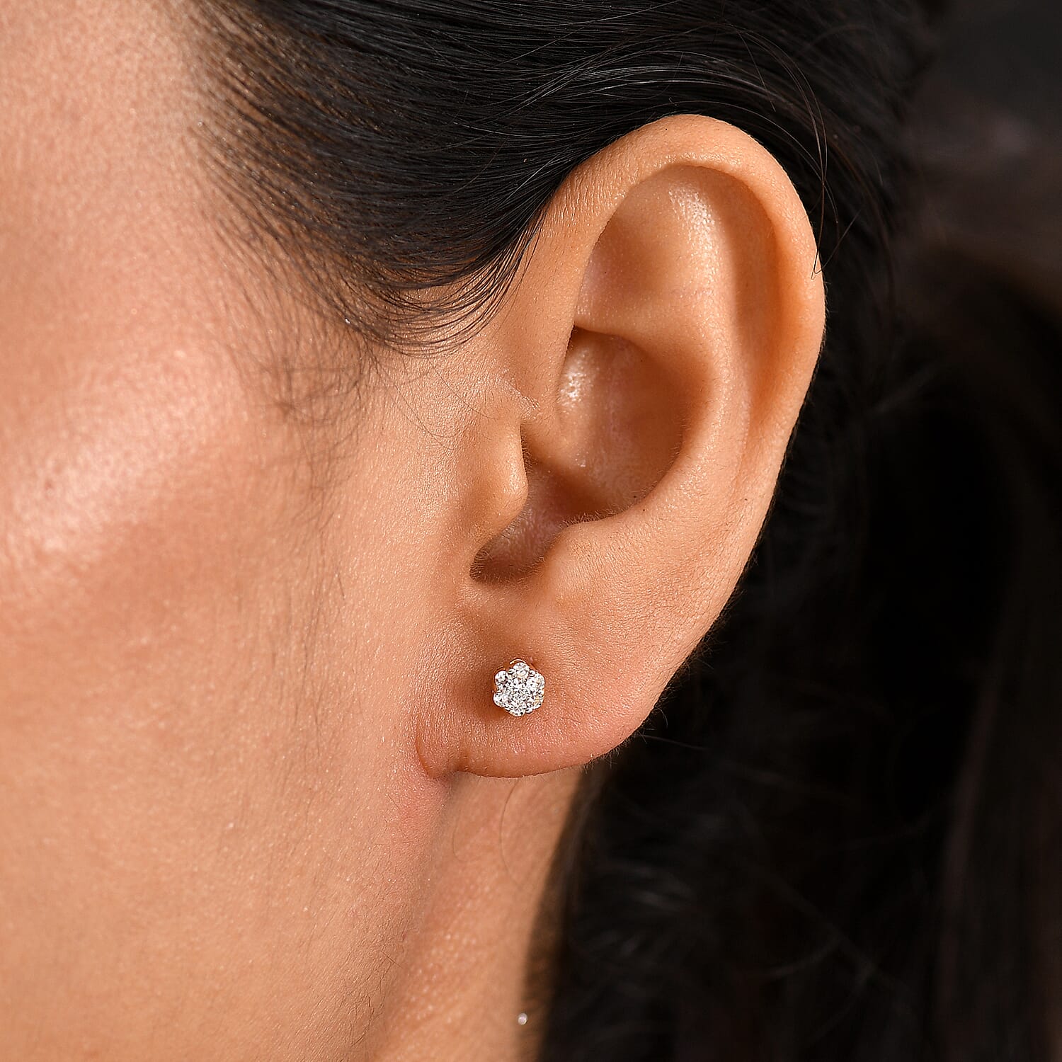 Luxuriant Lab Grown Diamond (SI-GH) Pressure Set Stud Earring with Push Back in 18K Vermeil Yellow Gold Plating Sterling Silver 0.25 Ct.