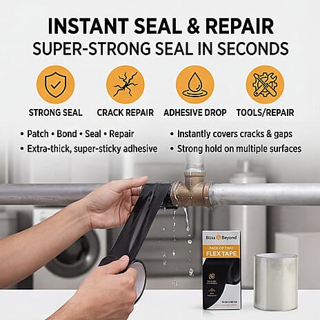 Set of 2 Heavy-Duty Flex Tape Rolls - Black - Transparent