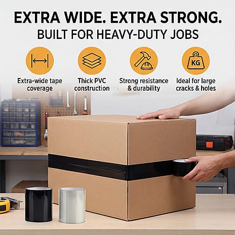 Set of 2 Heavy-Duty Flex Tape Rolls - Black - Transparent