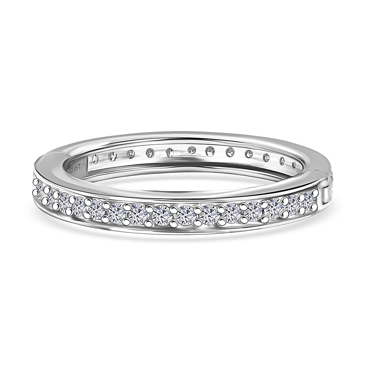 Luxuriant Lab Grown Diamond (SI-GH) Eternity Band Ring in Rhodium Overlay Sterling Silver 0.58 Ct.
