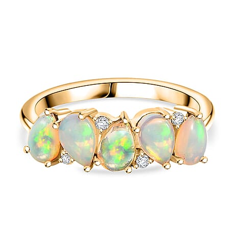 D'joy Ethiopian Opal & White Zircon Ring in Yellow Gold Plating Sterling Silver 1.51 Ct.