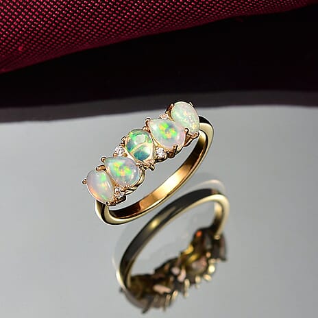 D'joy Ethiopian Opal & White Zircon Ring in Yellow Gold Plating Sterling Silver 1.51 Ct.