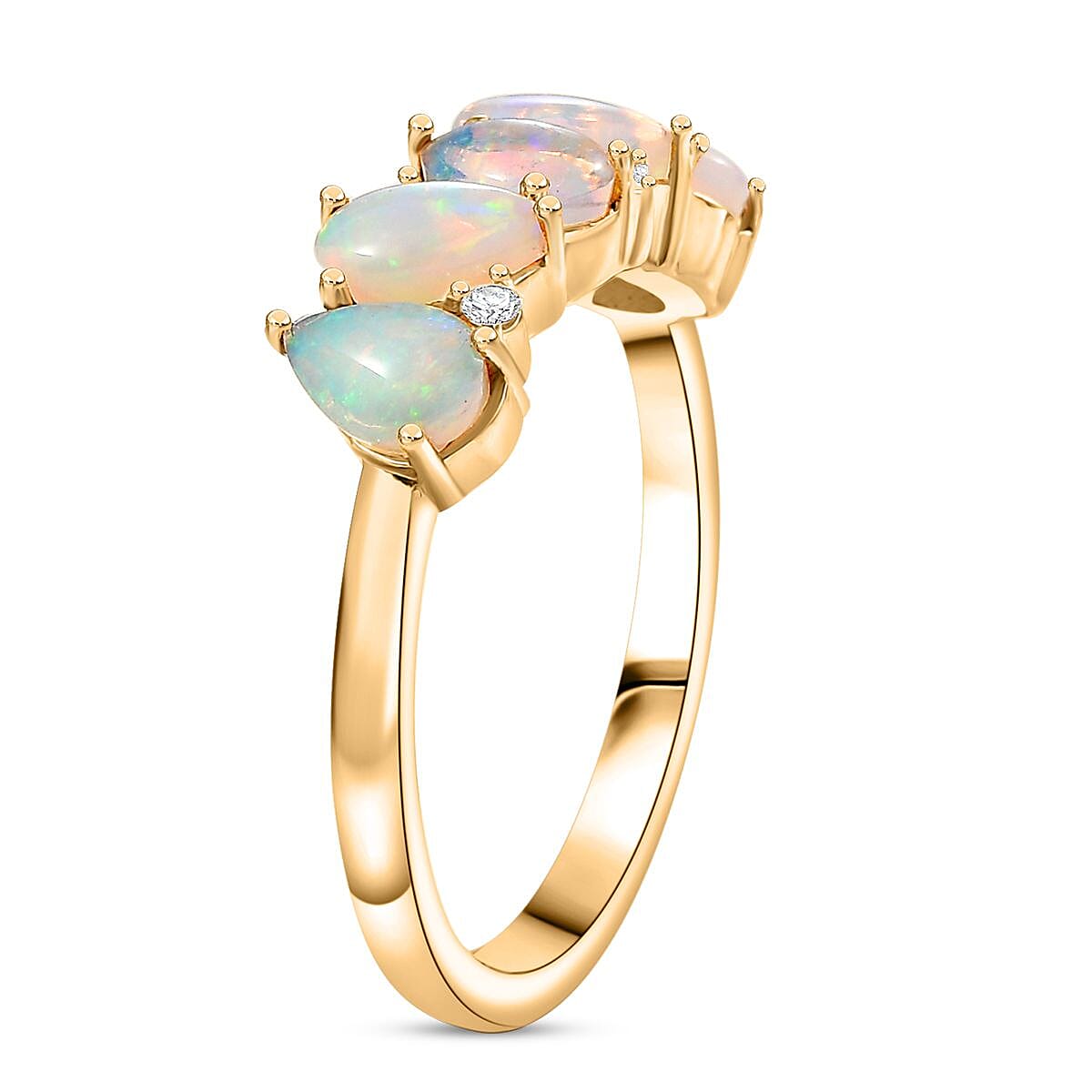 D'joy Ethiopian Opal & White Zircon Ring in Yellow Gold Plating Sterling Silver 1.51 Ct.