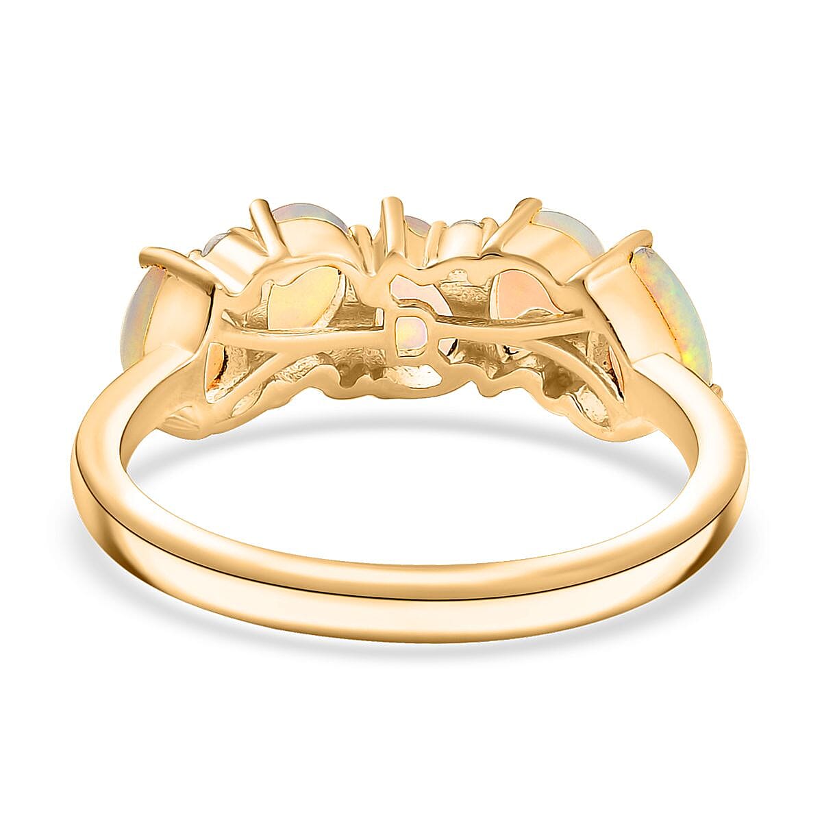 D'joy Ethiopian Opal & White Zircon Ring in Yellow Gold Plating Sterling Silver 1.51 Ct.