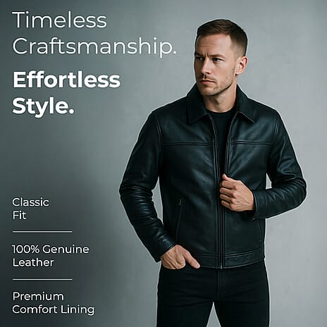 Valliserie Renwick Collar Leather Jacket With Zip Detail (Size S) - Black